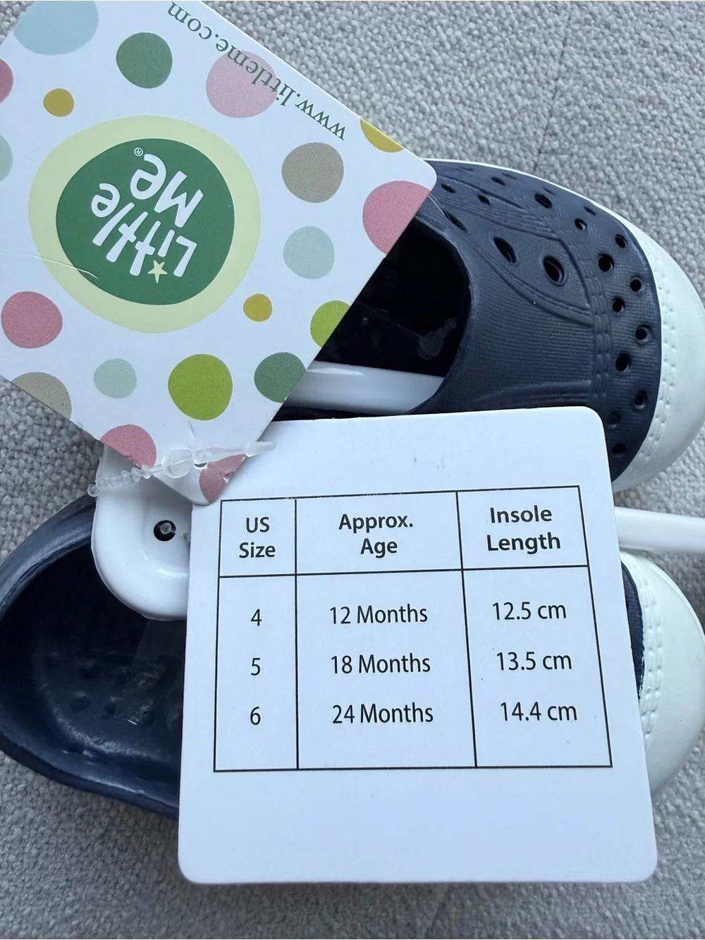 NWT Little Me navy blue/ white size 4 water shoes